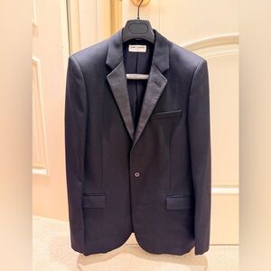Saint Laurent Paris Black Single-Button leather Tuxedo Jacket